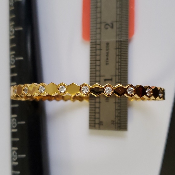 Squiqqly 12 Stone Gold Bangle Bracelet - Picture 3 of 7